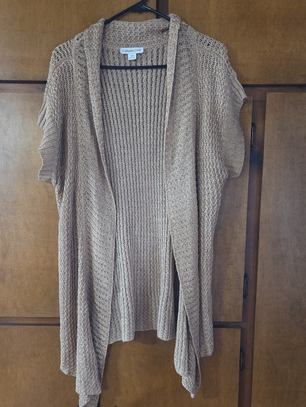 Coldwater Creek Open-Front Draped Knit Cardigan - Taupe